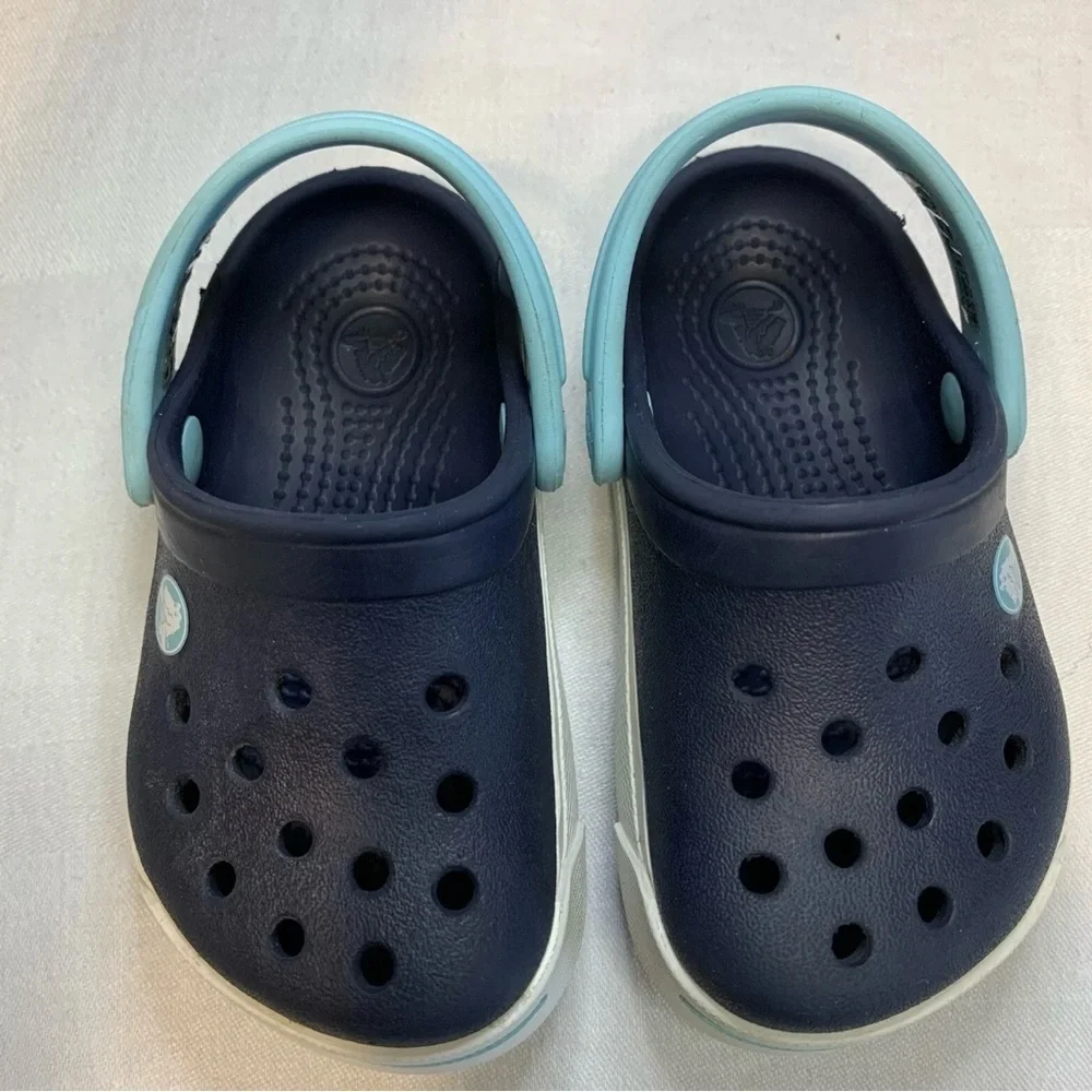 Crocs Origimal Navy/Teal/White Comfort Clogs Baby/Toddler Sz C4/C5